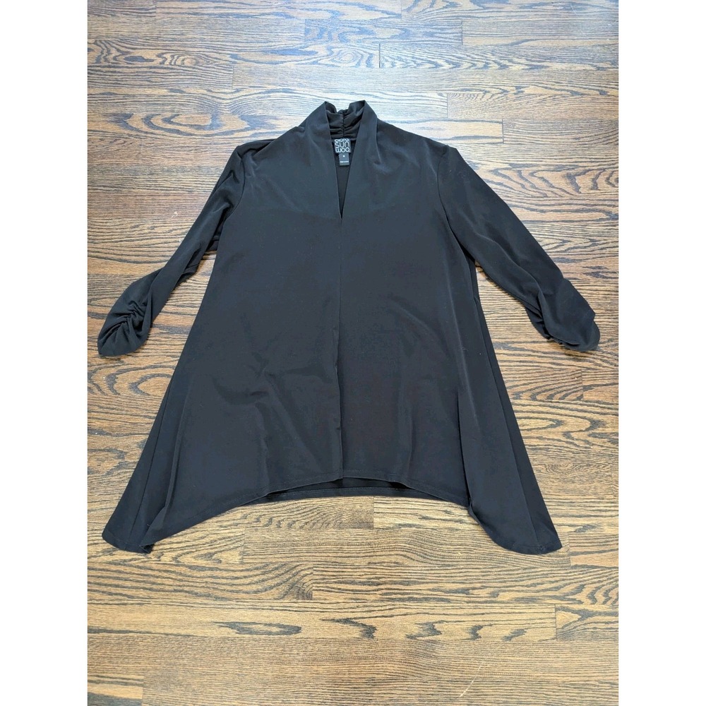 CLARA SUN WOO Tunic Top Womens Size M Black Shark Biten Stretchy Soft USA Shirt